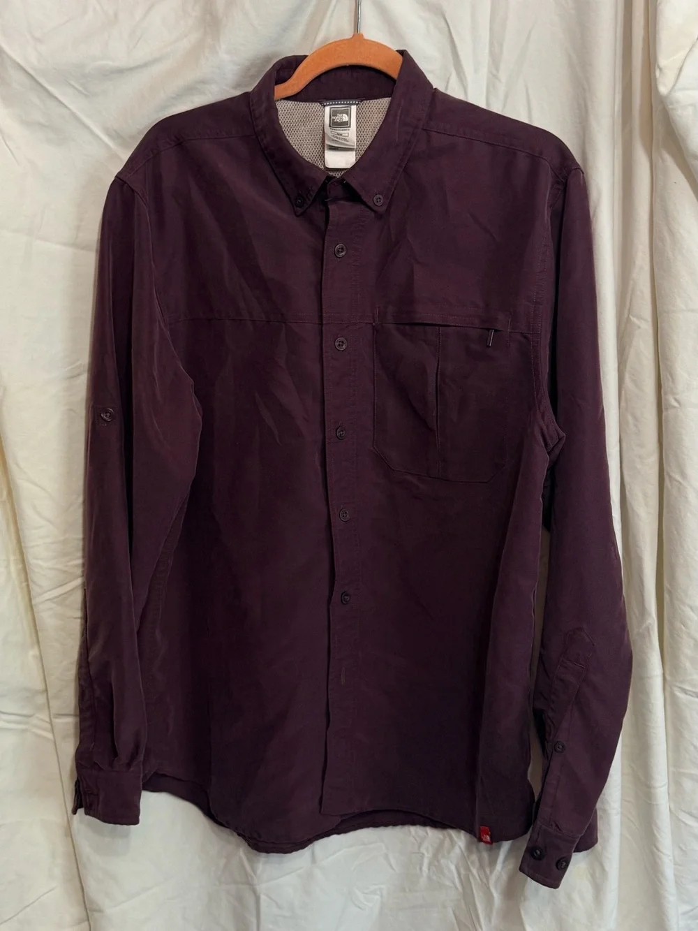 The North Face Men's Casual Button-Down Shirt jacket in plum